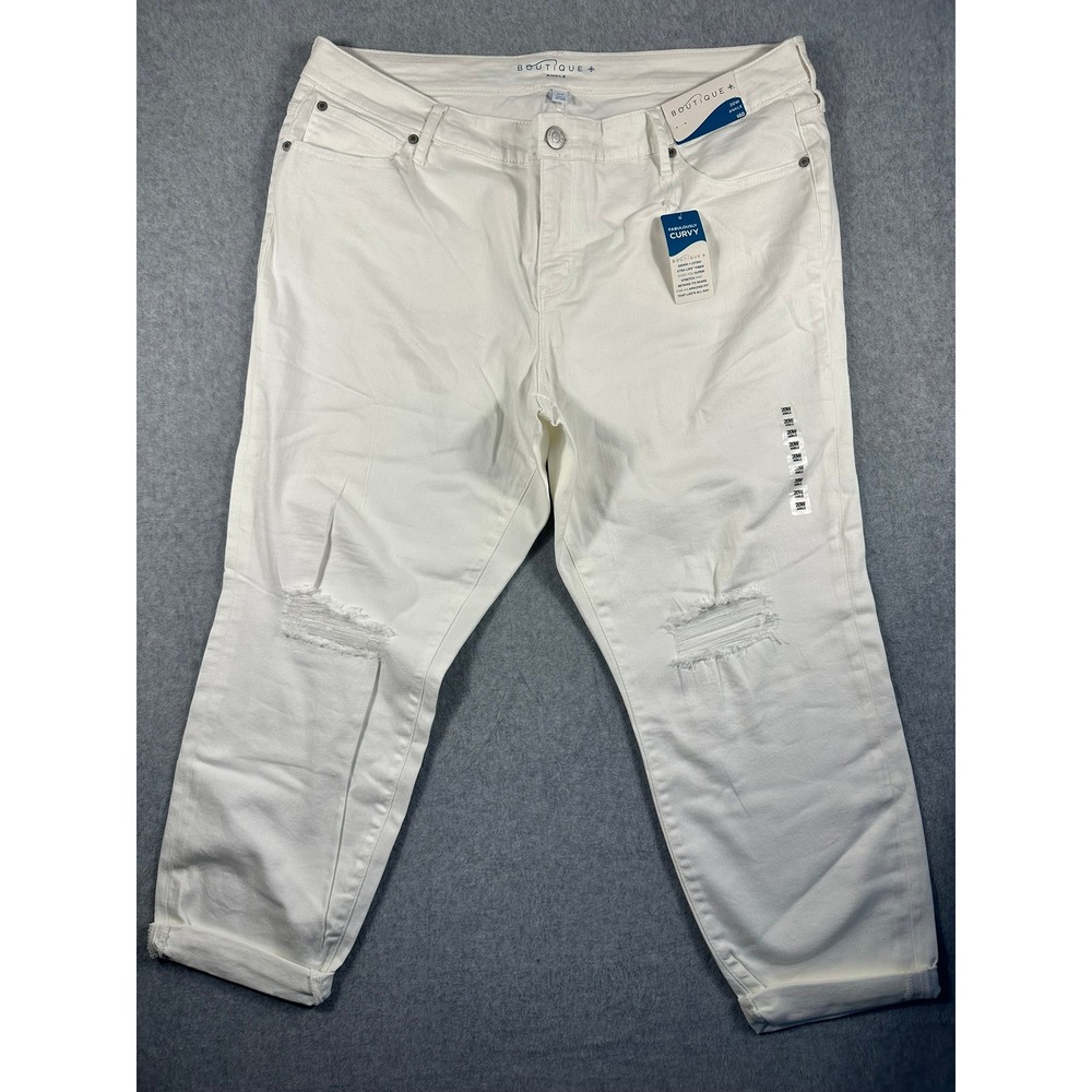 Boutique+ White Fabulously Curvy Ankle Jeans Distressed Super Stretch 20W NEW